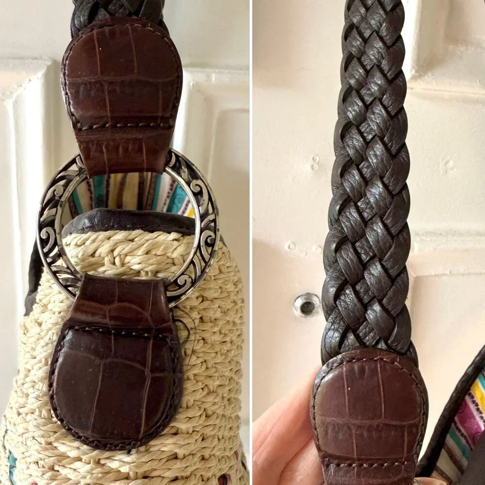 Brighton Woven Straw Shoulder Bag Colorful Striped Hobo Tote Boho Beach Coastal - Picture 3 of 13